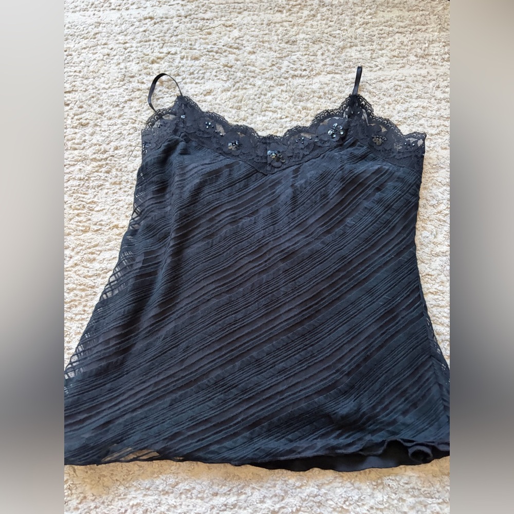 Arden B Black Lace Trim Silk-Look Camisole Tank M